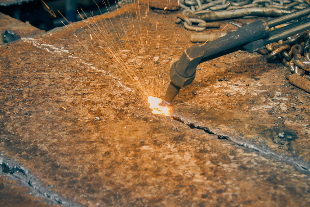 Pieza de acero de gran grosor cortada con oxicorte